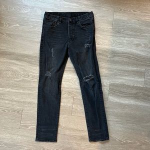 H&M Slim Distressed Black Denim Jeans 32X32